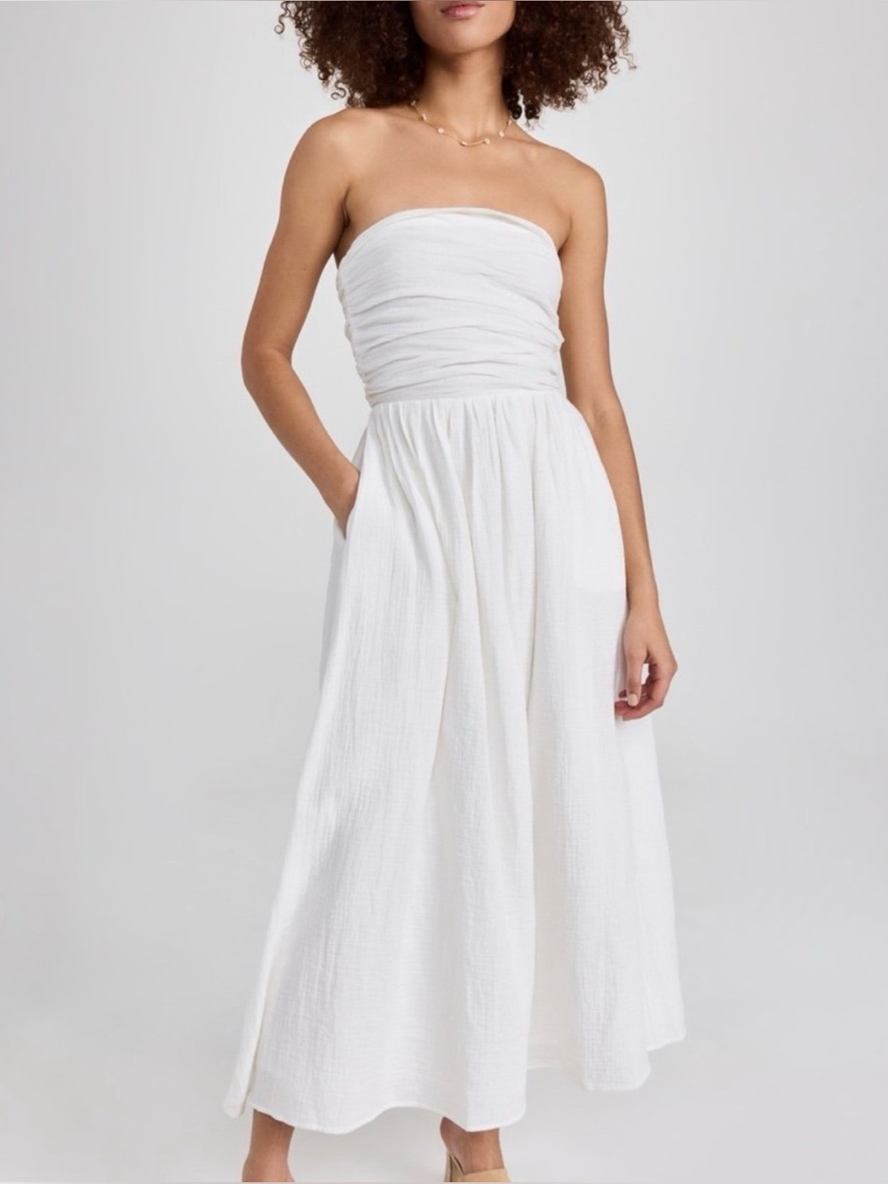 Charlie Holiday Strapless White Maxi Dress with Gathered Bodice Size 8